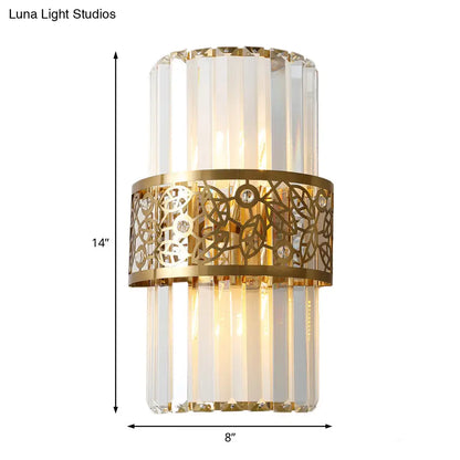 DecorBites™ Modern Crystal Rectangle Wall Light with Brass Hollow Belt - 2 Lights - Study Room Sconce