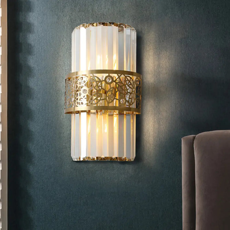 DecorBites™ Modern Crystal Rectangle Wall Light with Brass Hollow Belt - 2 Lights - Study Room Sconce