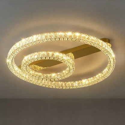 Modern crystal ring ceiling light for dining room dimmable gold led