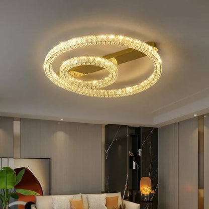 Modern crystal ring ceiling light for dining room dimmable gold led