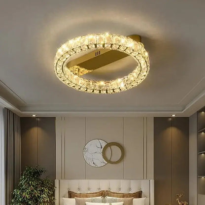 Modern crystal ring ceiling light for dining room dimmable gold led
