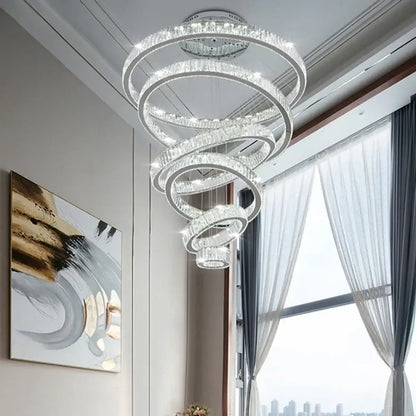 Modern crystal ring led chandelier dining room spiral lighting