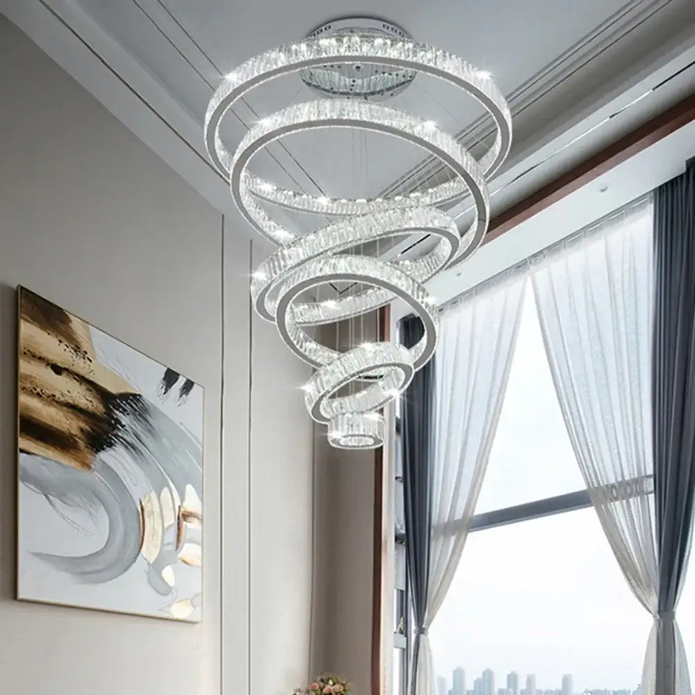Modern crystal ring led chandelier for staircase or dining room