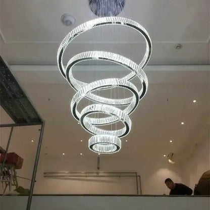 Modern crystal ring led chandelier for staircase or dining room