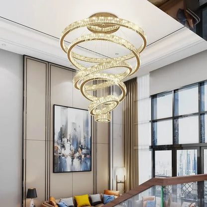 Modern crystal ring led chandelier for staircase or dining room