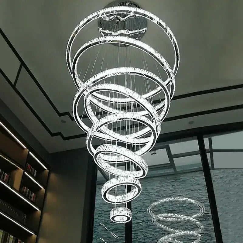 Modern crystal ring led chandelier for staircase or dining room