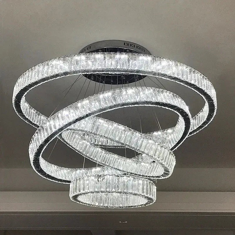 Modern crystal ring led chandelier for staircase or dining room