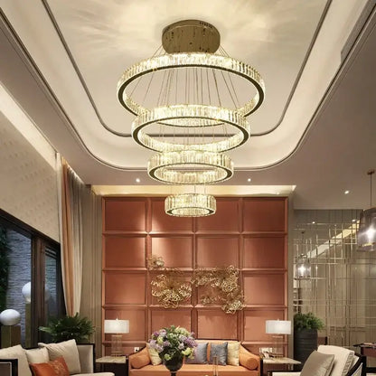 Modern crystal ring led chandelier for staircase or dining room