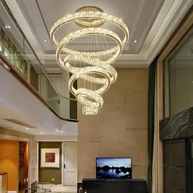 Modern crystal ring led chandelier for staircase or dining room