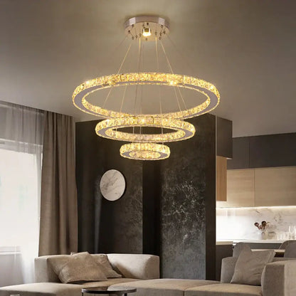 Modern crystal rings led pendant light dining room chandelier