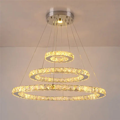 Modern crystal rings led pendant light dining room chandelier