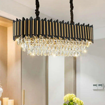 Modern crystal rod black & gold chandelier dining room light