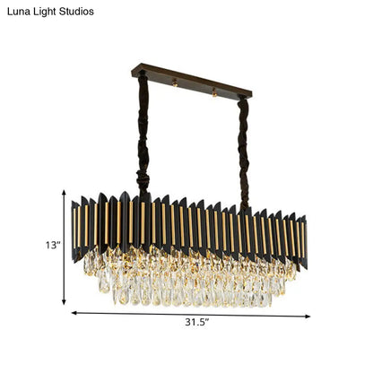 DecorBites™ Modern Crystal Rod Black-Gold Island Hanging Lamp with Layered Elliptical Shades - 8 Lights