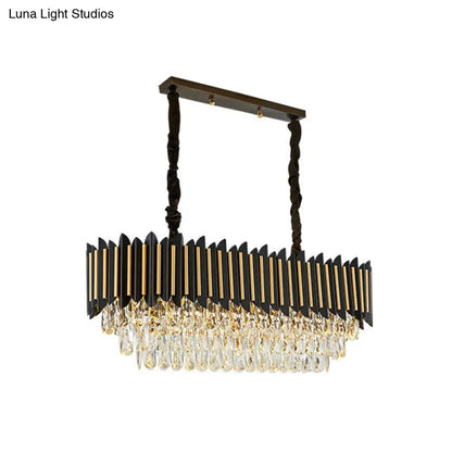 DecorBites™ Modern Crystal Rod Black-Gold Island Hanging Lamp with Layered Elliptical Shades - 8 Lights