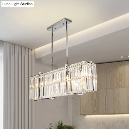 DecorBites™ Modern Crystal Rod Island Pendant – Rectangular with 5 Lights, Chrome Finish
