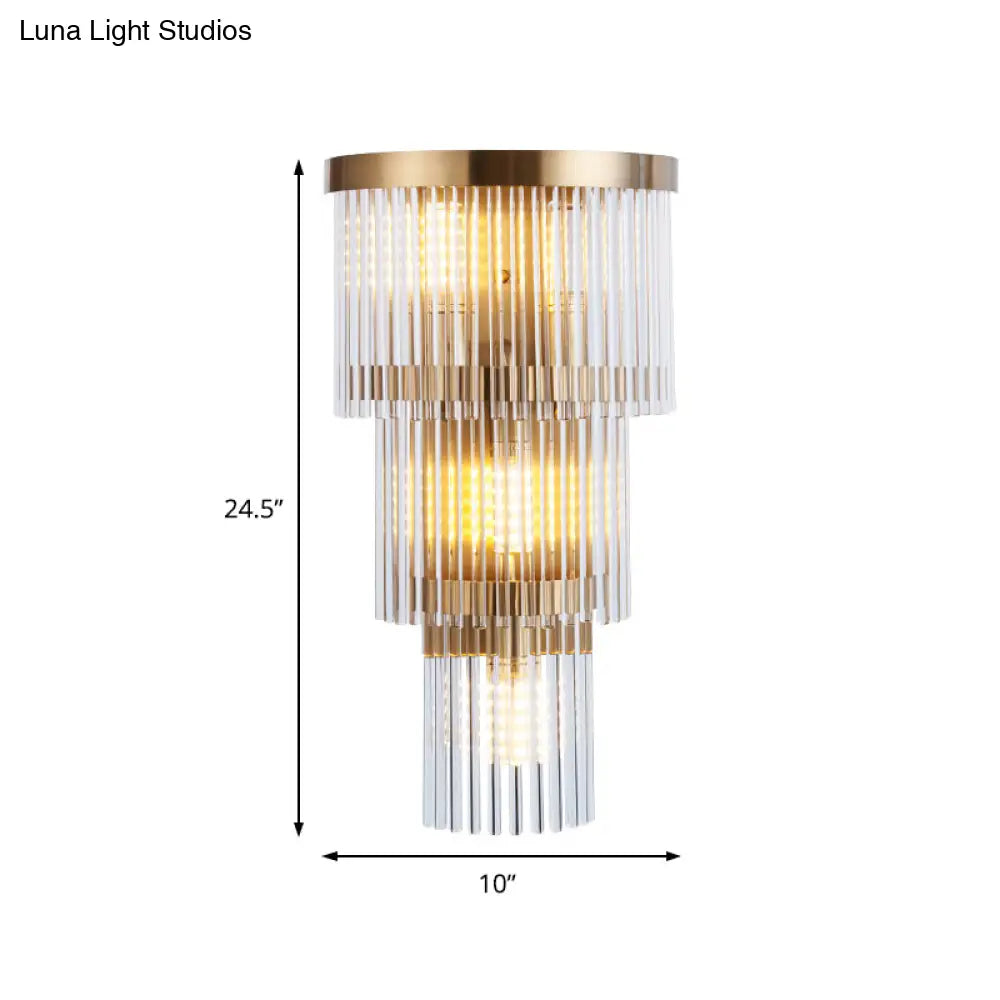 DecorBites™ Modern Crystal Rod Tiered Sconce Light - 2/3 Lights, Gold Wall Mounted - Dining Room Lighting