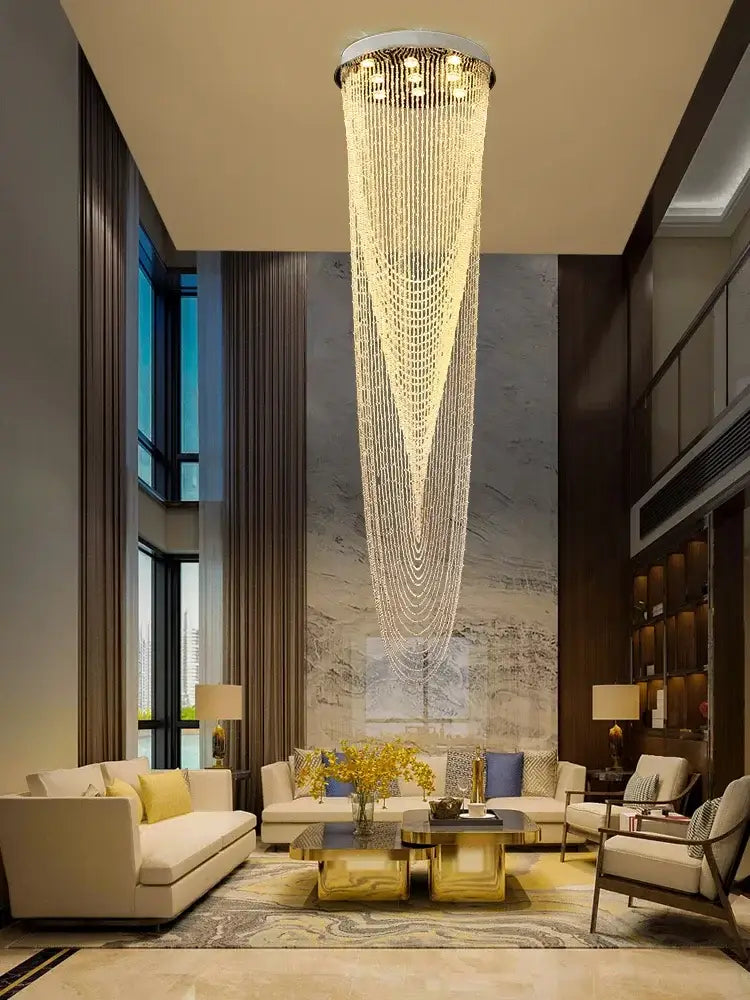 Modern crystal rotating chandelier living room cascading light