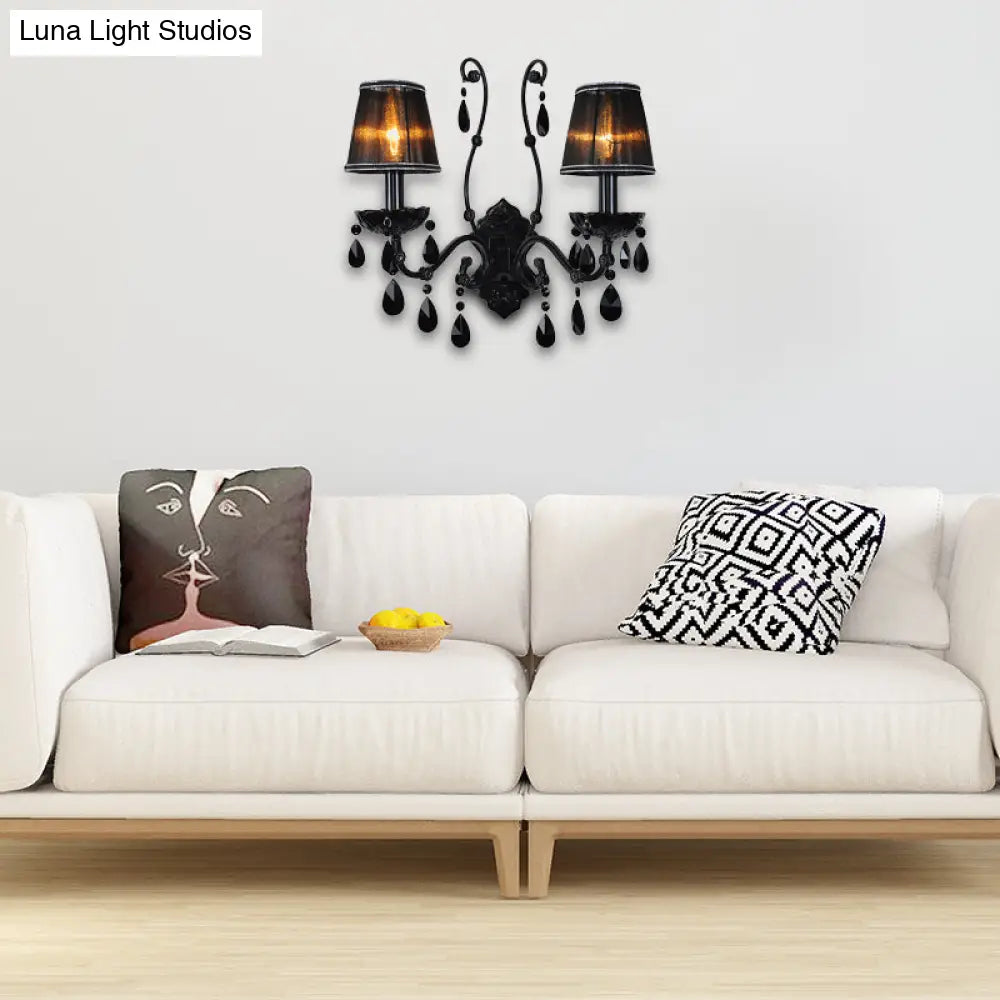 DecorBites™ Modern Crystal Sconce in Polished Black: 1/2-Light Cone Wall Mount with Optional Shade for Living Room