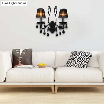 DecorBites™ Modern Crystal Sconce in Polished Black: 1/2-Light Cone Wall Mount with Optional Shade for Living Room