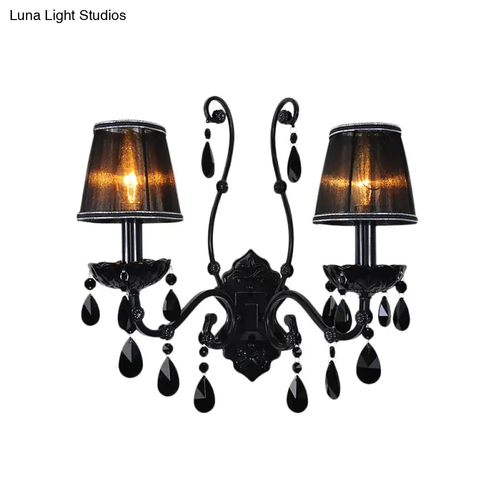 DecorBites™ Modern Crystal Sconce in Polished Black: 1/2-Light Cone Wall Mount with Optional Shade for Living Room