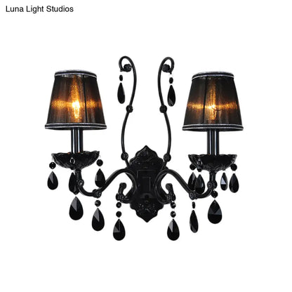 DecorBites™ Modern Crystal Sconce in Polished Black: 1/2-Light Cone Wall Mount with Optional Shade for Living Room