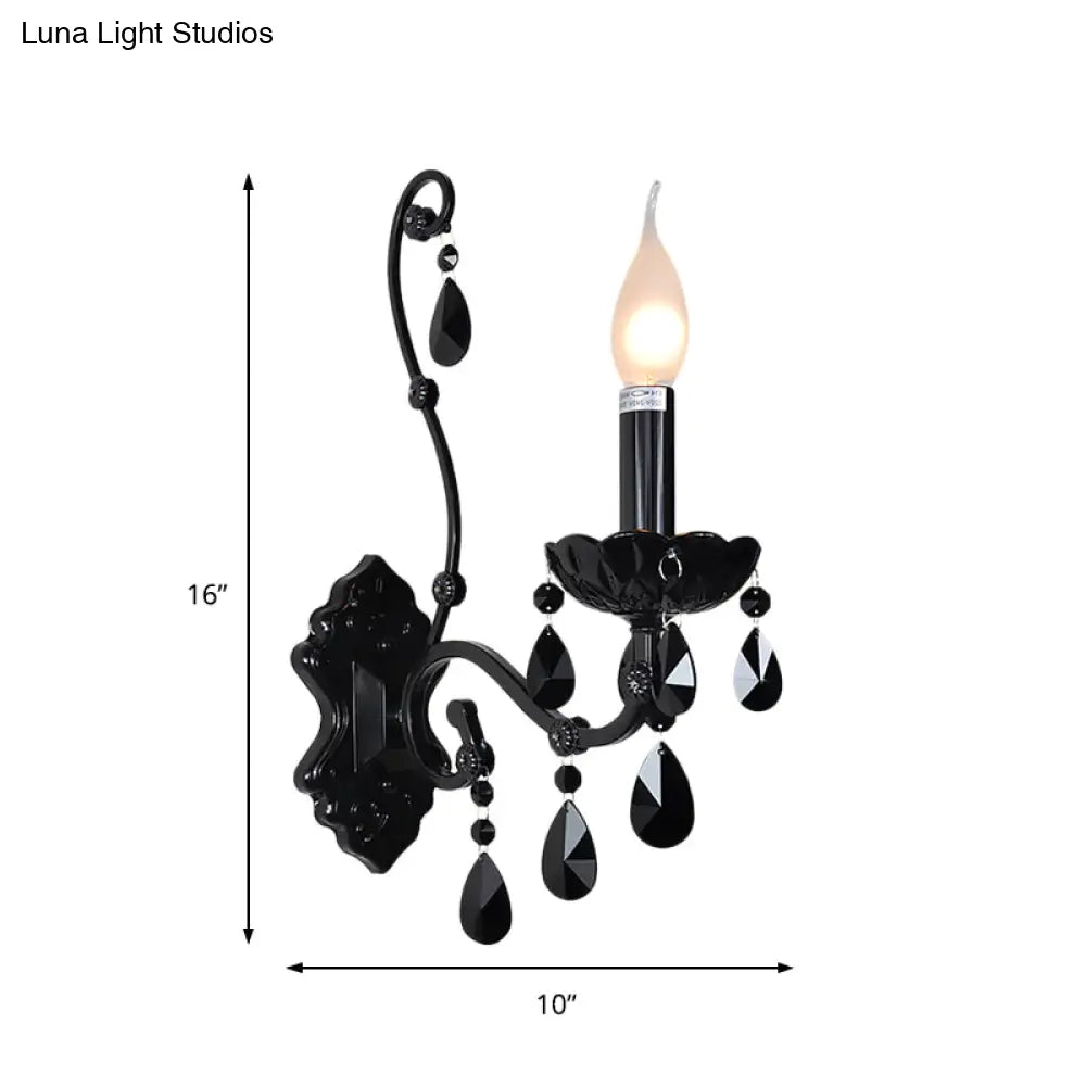 DecorBites™ Modern Crystal Sconce in Polished Black: 1/2-Light Cone Wall Mount with Optional Shade for Living Room