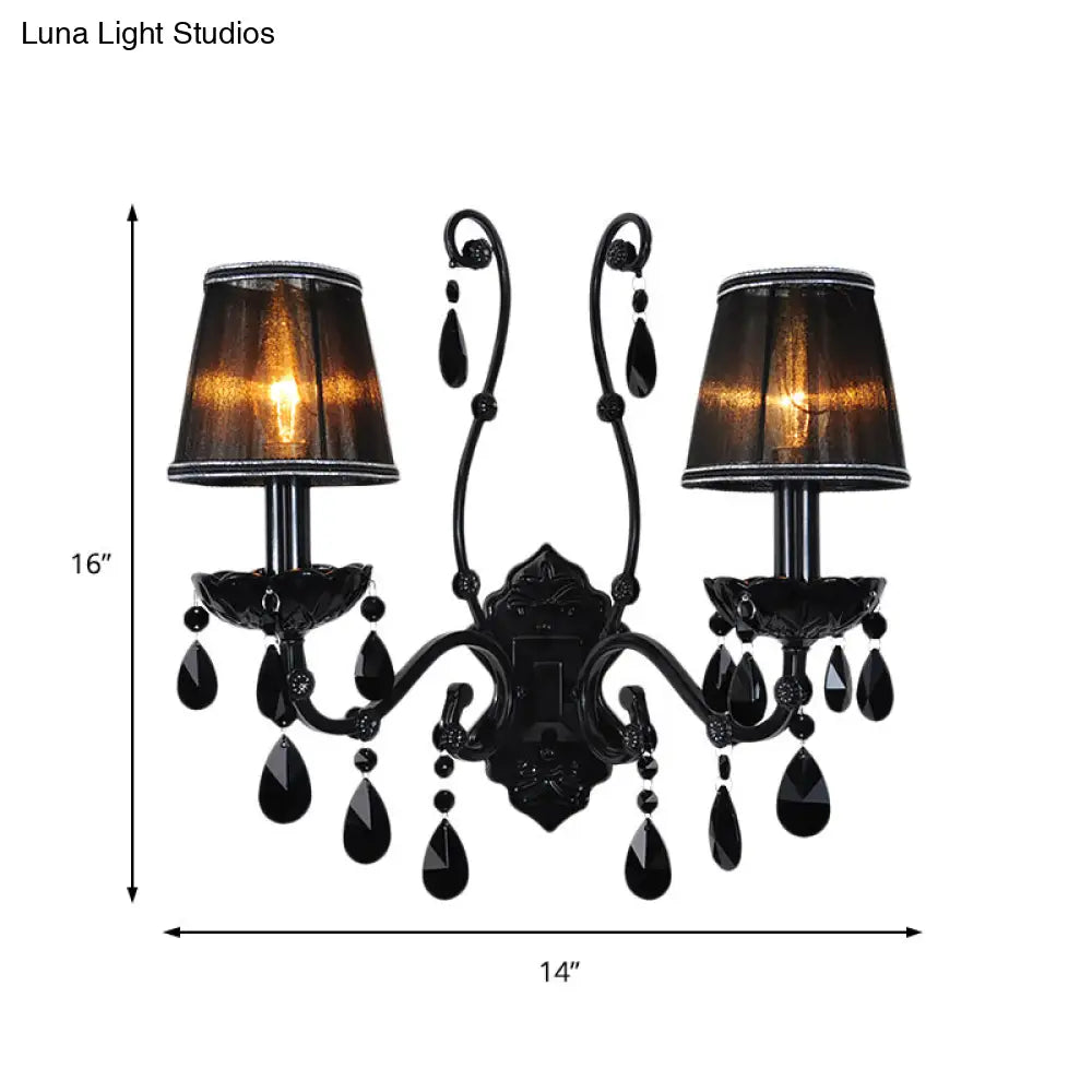DecorBites™ Modern Crystal Sconce in Polished Black: 1/2-Light Cone Wall Mount with Optional Shade for Living Room