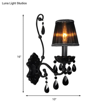 DecorBites™ Modern Crystal Sconce in Polished Black: 1/2-Light Cone Wall Mount with Optional Shade for Living Room