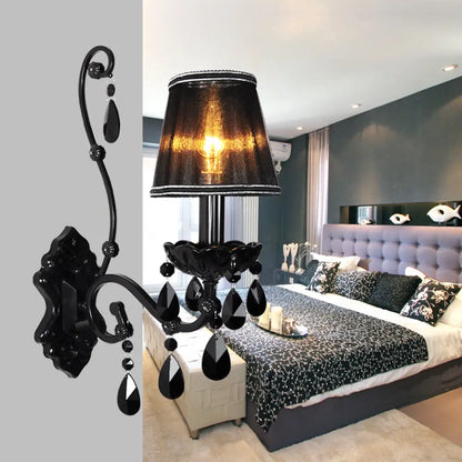 DecorBites™ Modern Crystal Sconce in Polished Black: 1/2-Light Cone Wall Mount with Optional Shade for Living Room