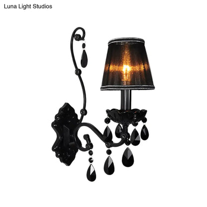 DecorBites™ Modern Crystal Sconce in Polished Black: 1/2-Light Cone Wall Mount with Optional Shade for Living Room