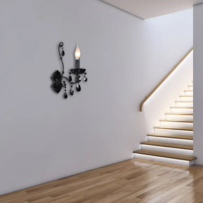 DecorBites™ Modern Crystal Sconce in Polished Black: 1/2-Light Cone Wall Mount with Optional Shade for Living Room