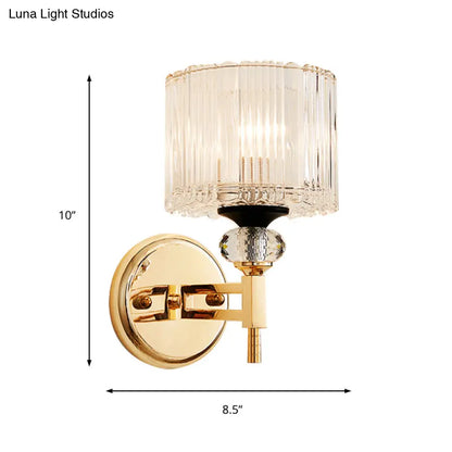 DecorBites™ Modern Crystal Shade Wall Light: 1-Light Gold Cylinder Sconce Fixture