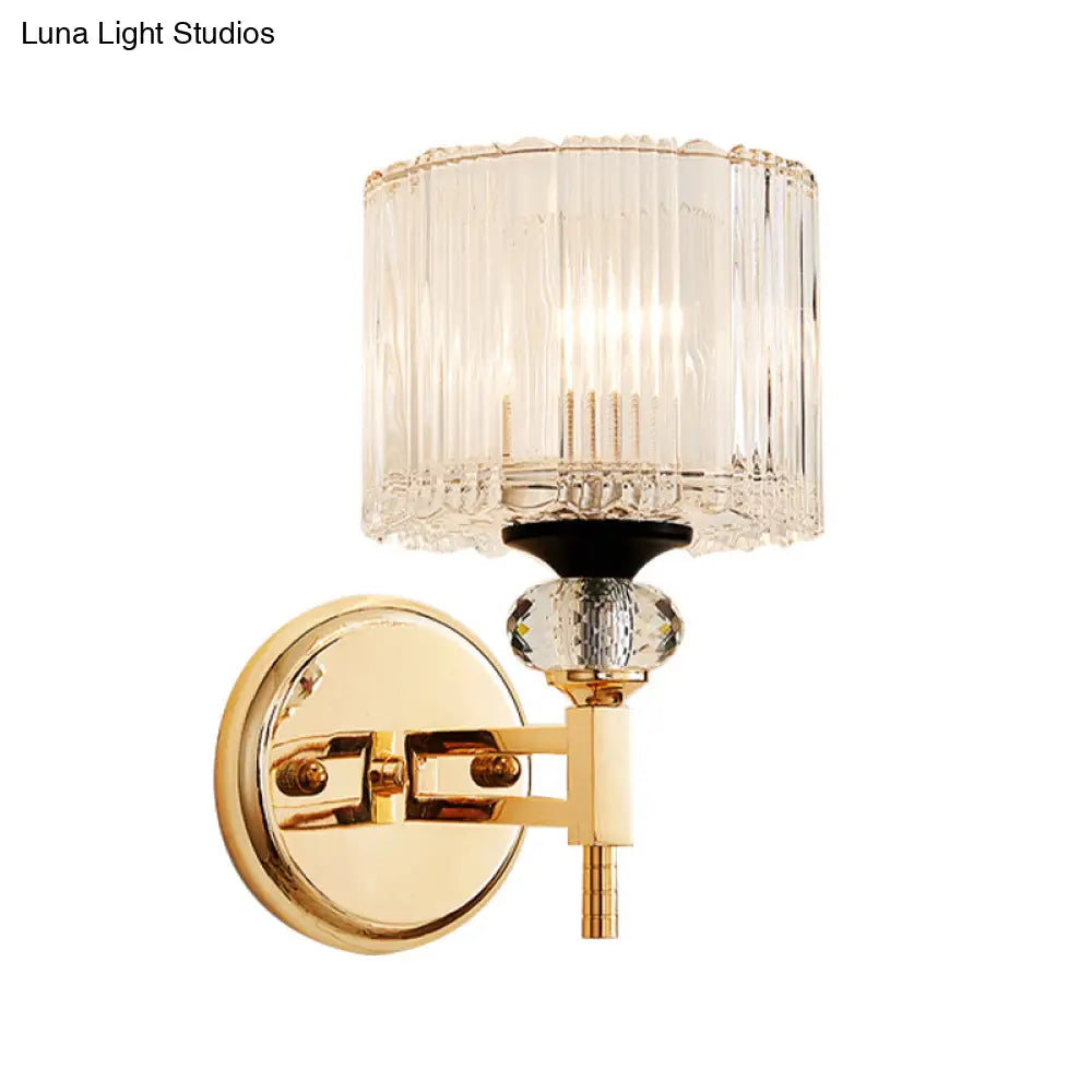 DecorBites™ Modern Crystal Shade Wall Light: 1-Light Gold Cylinder Sconce Fixture