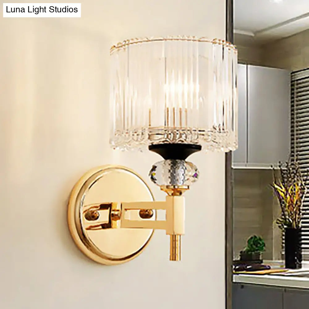 DecorBites™ Modern Crystal Shade Wall Light: 1-Light Gold Cylinder Sconce Fixture