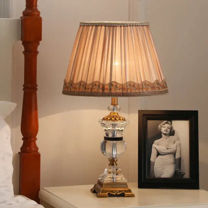 Modern crystal table lamp – bedroom gold and cream lace light