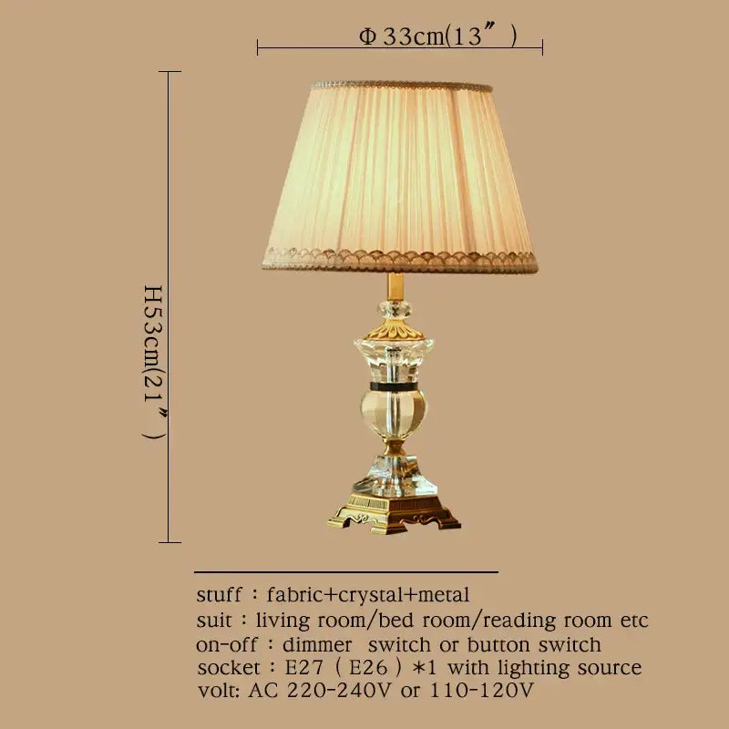 Modern crystal table lamp – bedroom gold and cream lace light