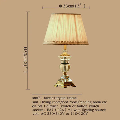Modern crystal table lamp – bedroom gold and cream lace light