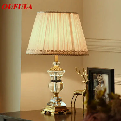 Modern crystal table lamp – bedroom gold and cream lace light