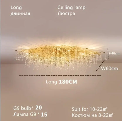 Modern crystal teardrop gold chandelier for elegant living room