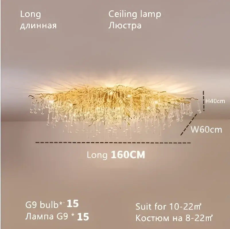 Modern crystal teardrop gold chandelier for elegant living room