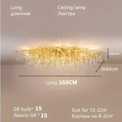 Modern crystal teardrop gold chandelier for elegant living room