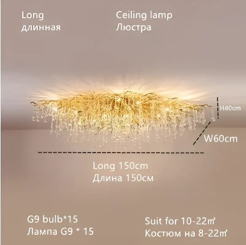Modern crystal teardrop gold chandelier for elegant living room
