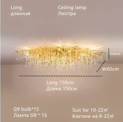 Modern crystal teardrop gold chandelier for elegant living room