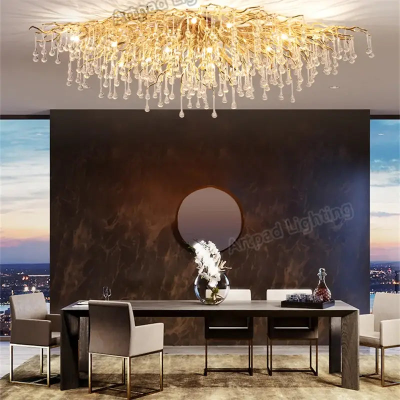 Modern crystal teardrop gold chandelier for elegant living room