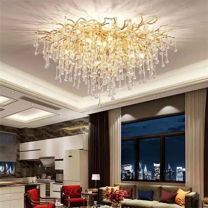 Modern crystal teardrop gold chandelier for elegant living room