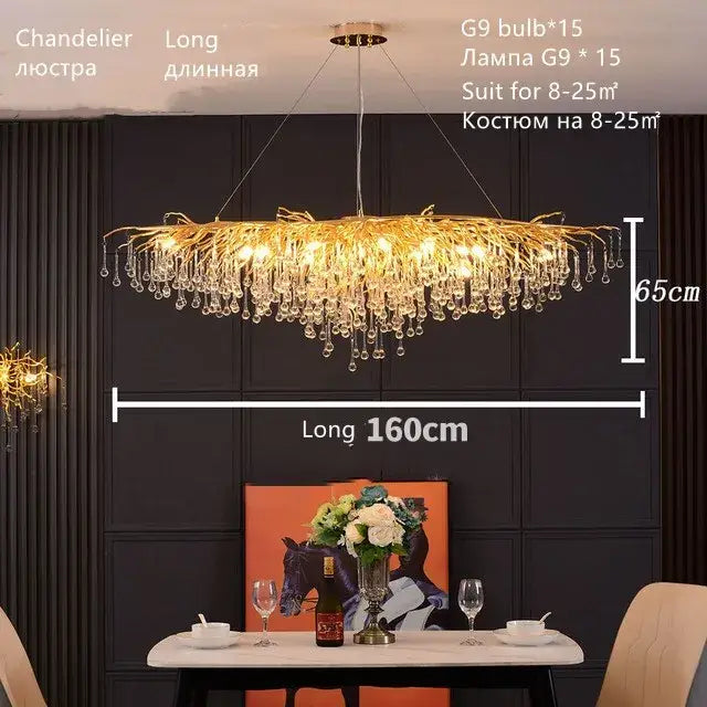 Modern crystal teardrop gold chandelier for elegant living room