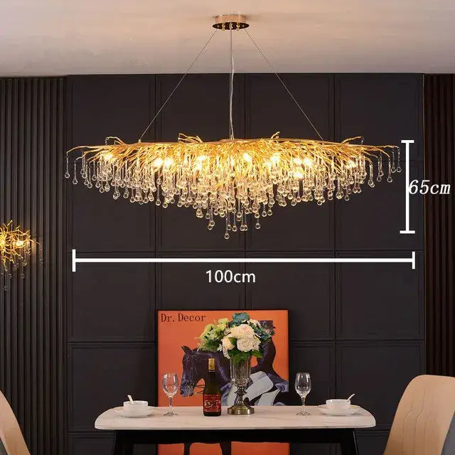 Modern crystal teardrop gold chandelier for elegant living room