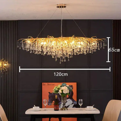 Modern crystal teardrop gold chandelier for elegant living room
