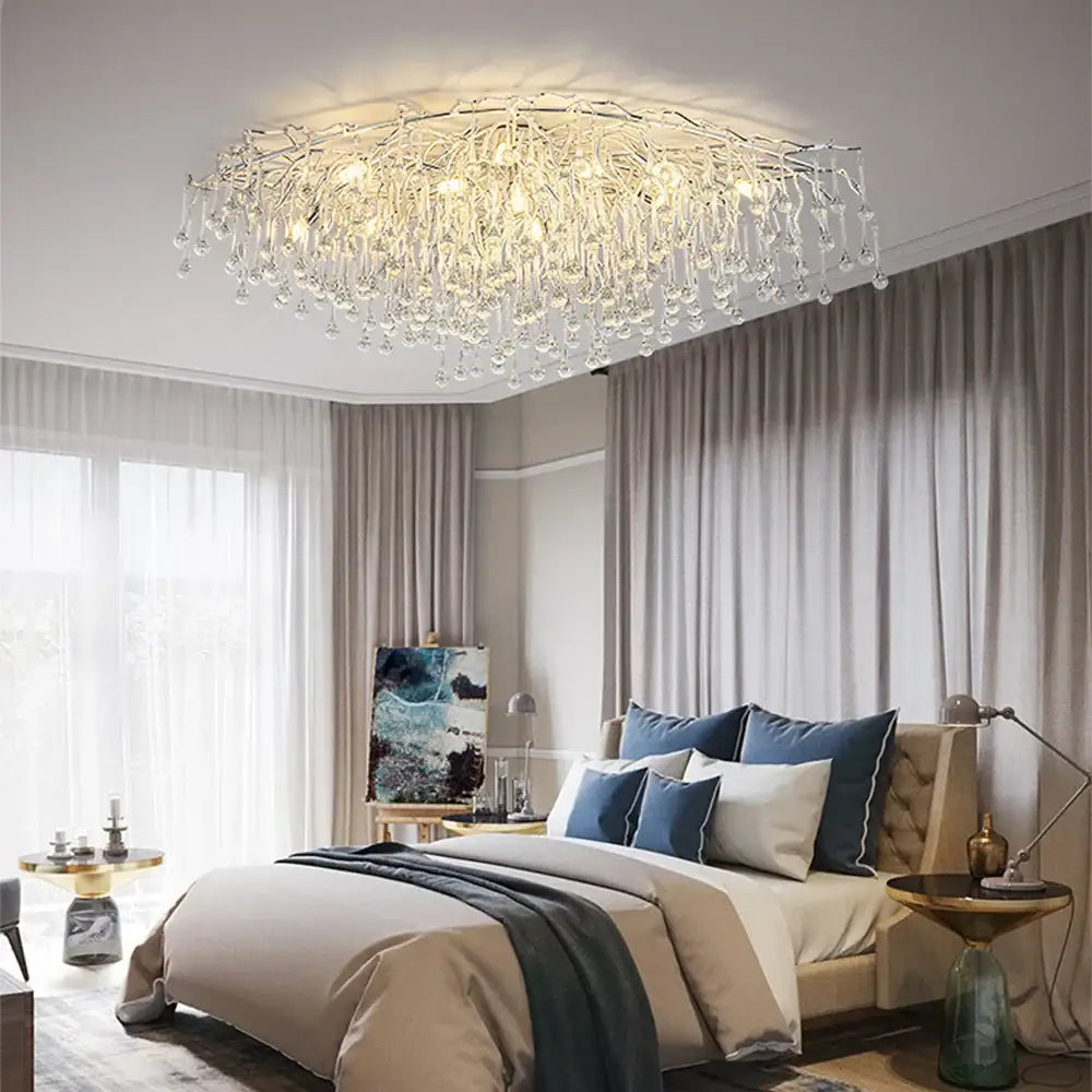 Modern crystal teardrop gold chandelier for elegant living room