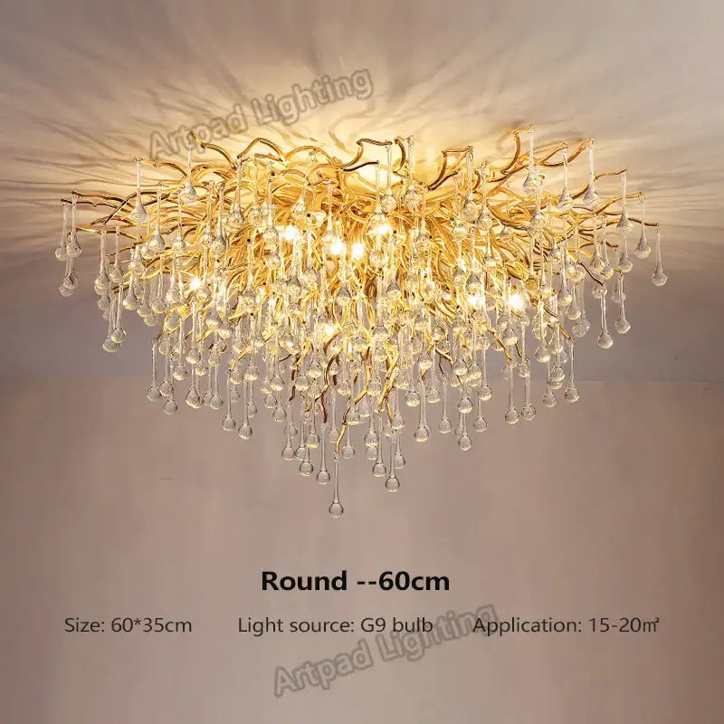 Modern crystal teardrop gold chandelier for elegant living room